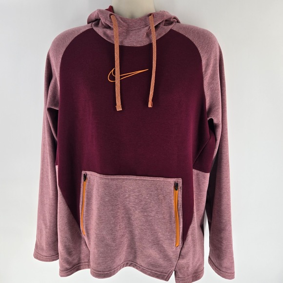 Nike Therma-FIT Mens Hoodie Burgundy Pink Colorblock Pullover Large DQ4842-652 - Picture 2 of 8